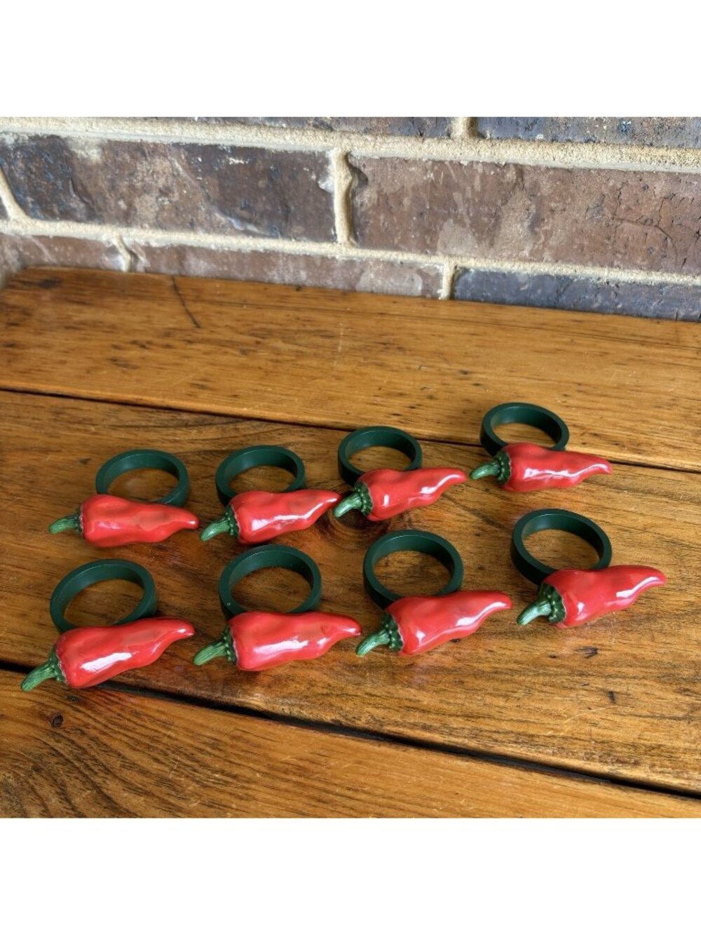 Red Chili Pepper Napkin Rings Resin Set Of 8